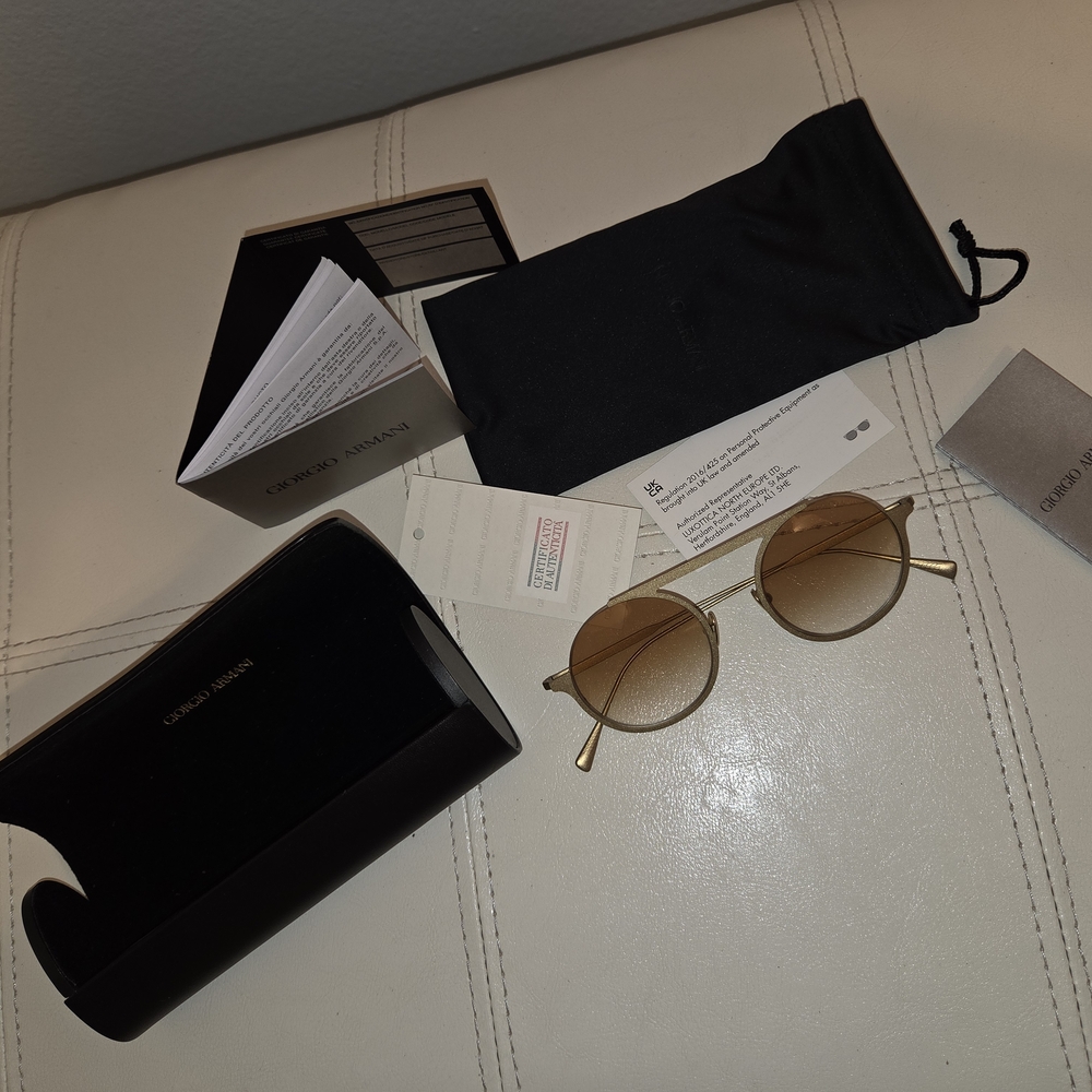 NEW Armani Brushed Gold Round Sunglasses